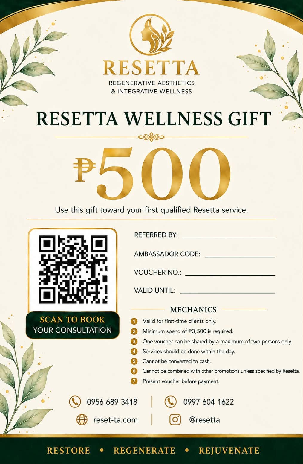 Resetta Ambassador Voucher — ₱500 off toward first qualified Resetta service