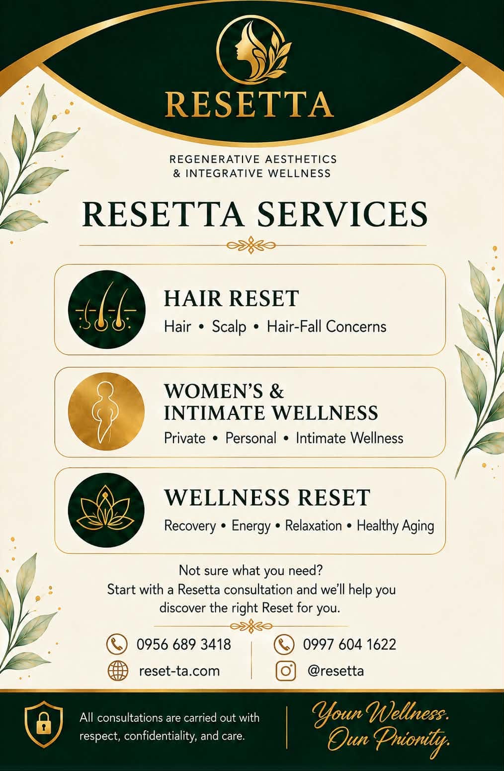 Resetta services — Hair Reset, Women's & Intimate Wellness, Wellness Reset